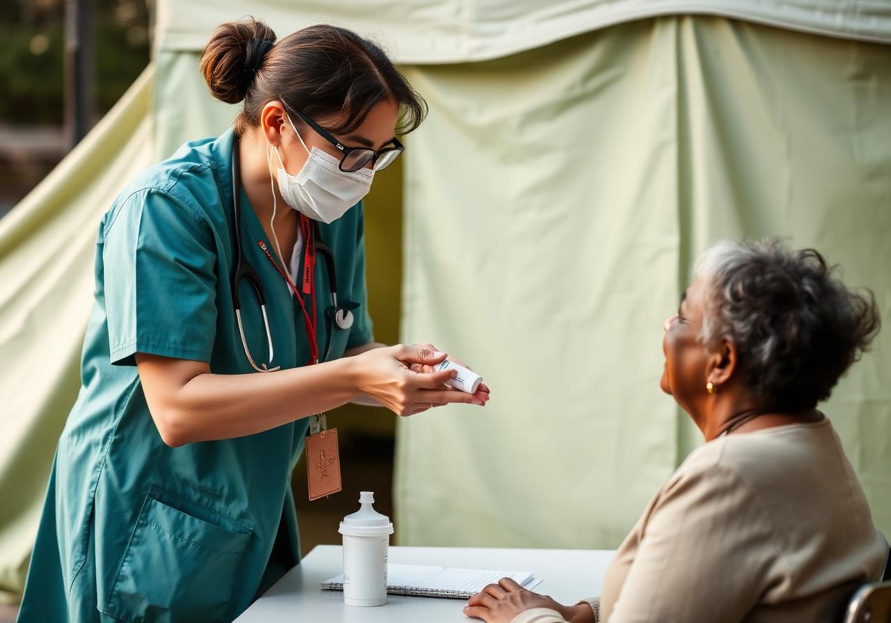 Clinician handing medication to patient